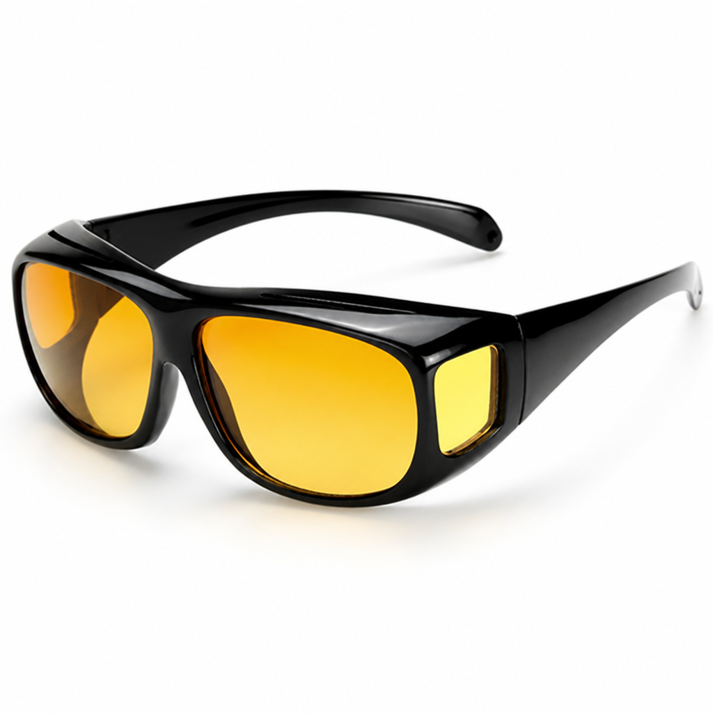 Lunettes de conduite nocturne anti-éblouissement jaunes (se portent par-dessus les lunettes)