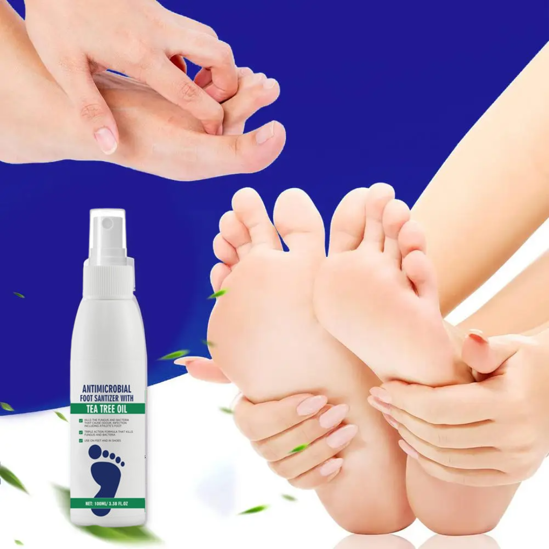 Spray pour les pieds à l'huile d'arbre à thé avec propriétés antimicrobiennes