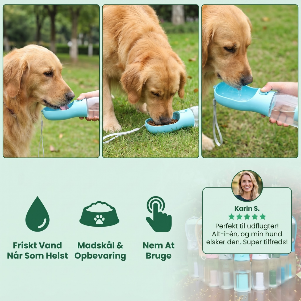 Bouteille d'eau 3-en-1 pour chien avec conteneur de nourriture