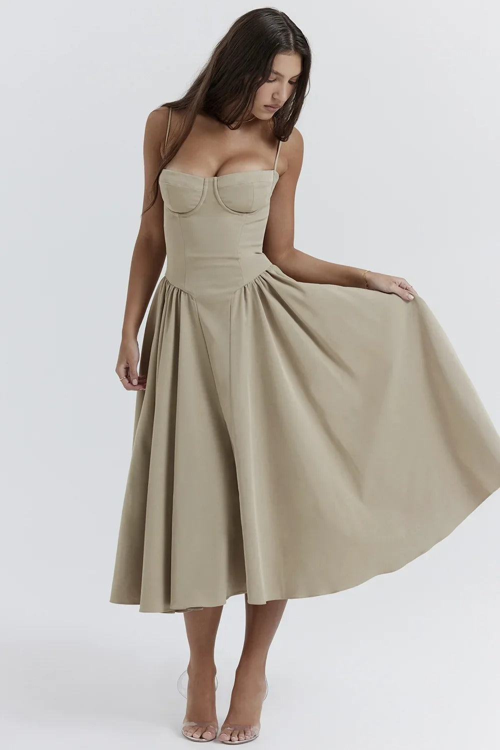 Vivi™ | Robe midi sans manches avec coupe corset