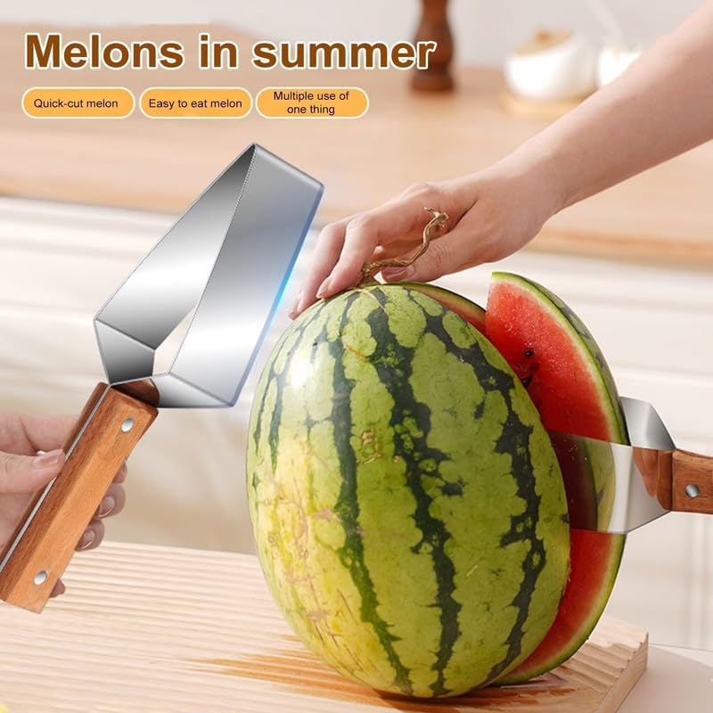slicer de pastèque à trois lames avec poignée en bois