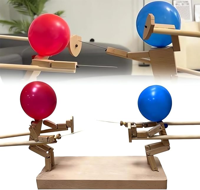 Marionnettes de Combats en Bois avec Têtes de Ballons Fait Main