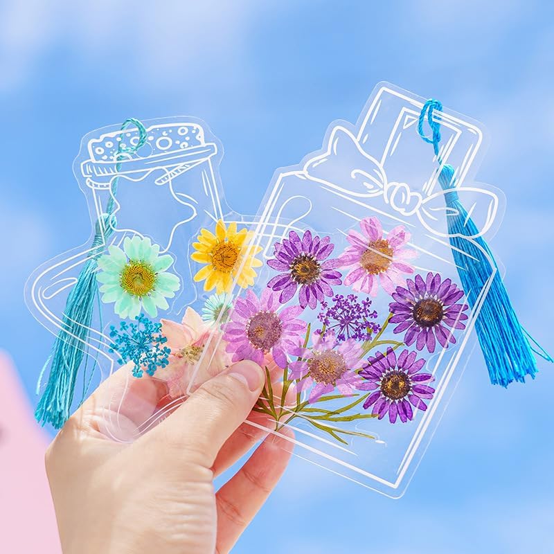 Marque-pages transparents avec fleurs séchées Woyuosn