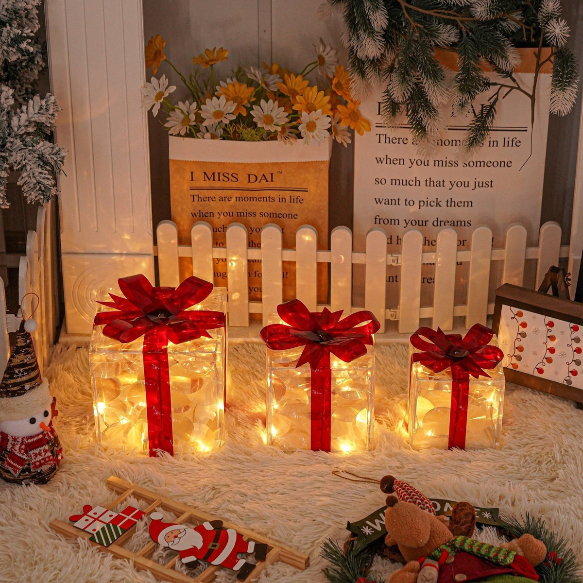 Éclairage de Noël LED – Ensemble de 3 Boîtes Cadeaux Illuminées pour Intérieur & Extérieur