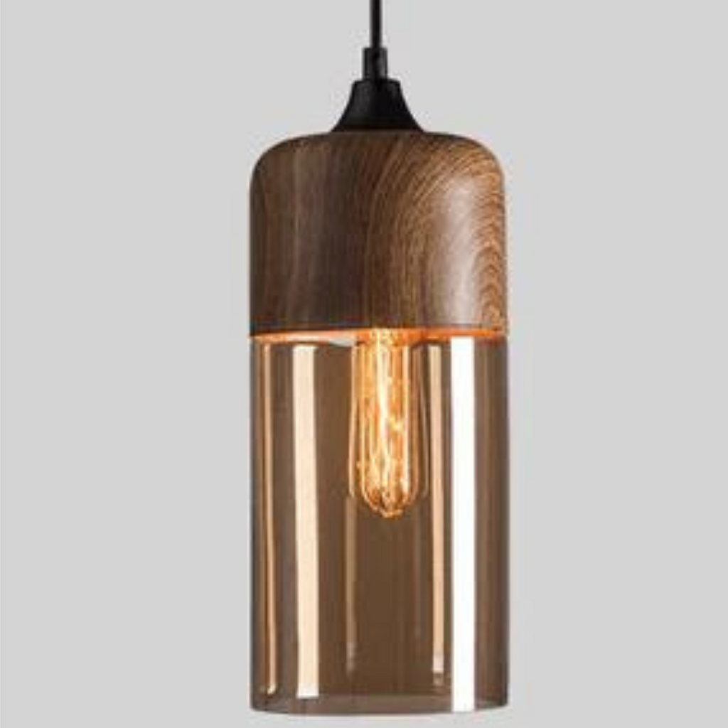 Suspension Scandinave en Verre avec Finition Bois – Éclairage Design Chaud pour Salon & Salle à Manger | Sansoti