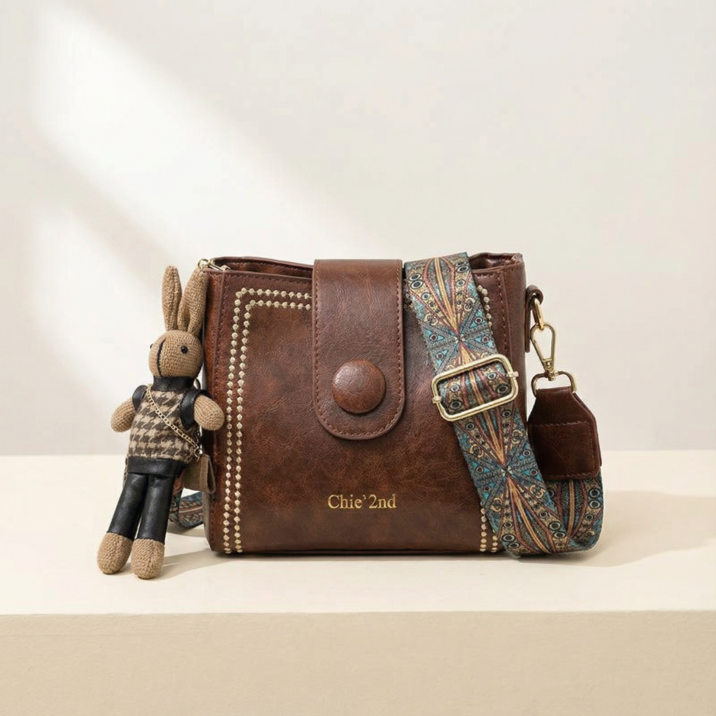 Trovata - Sac seau vintage en bandoulière avec sangle artisanale