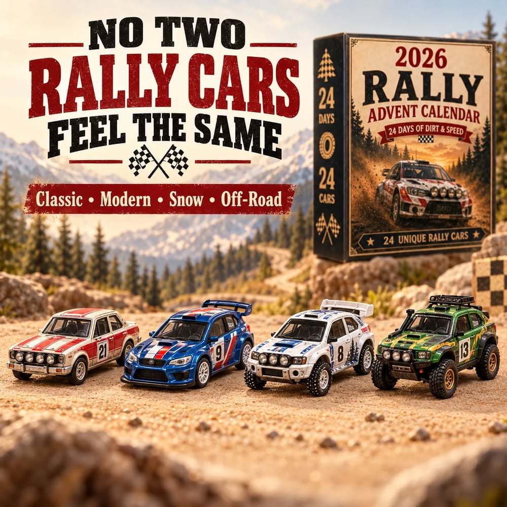 🏎️ Calendrier de l'Avent Rallye de Noël 2026 – 24 jours de vitesse et de suspense, 24 voitures de rallye à collectionner (modèles 2D)