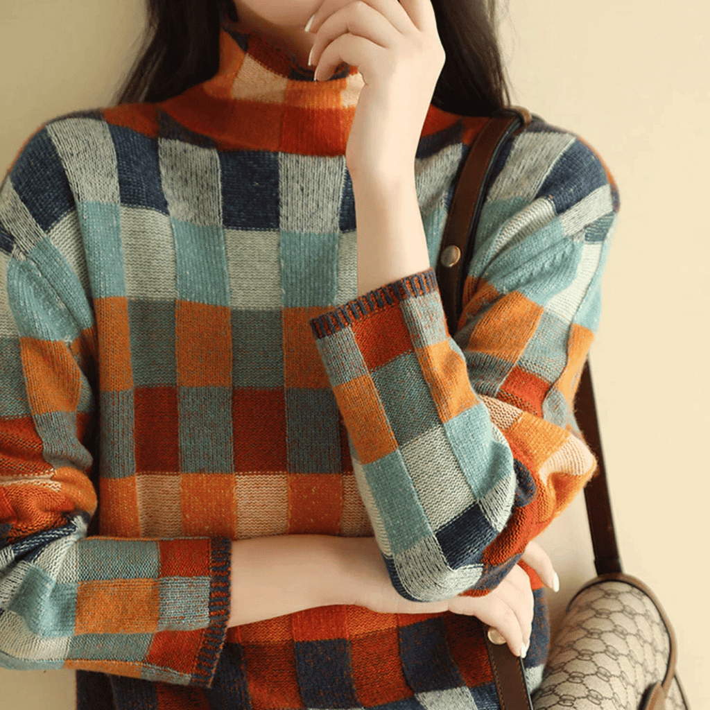 Pull col roulé en patchwork pour femmes