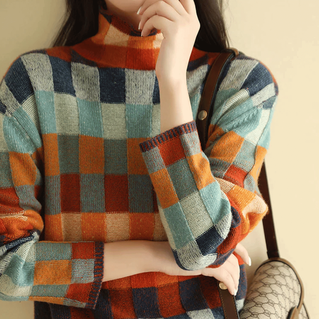 Pull col roulé en patchwork pour femmes