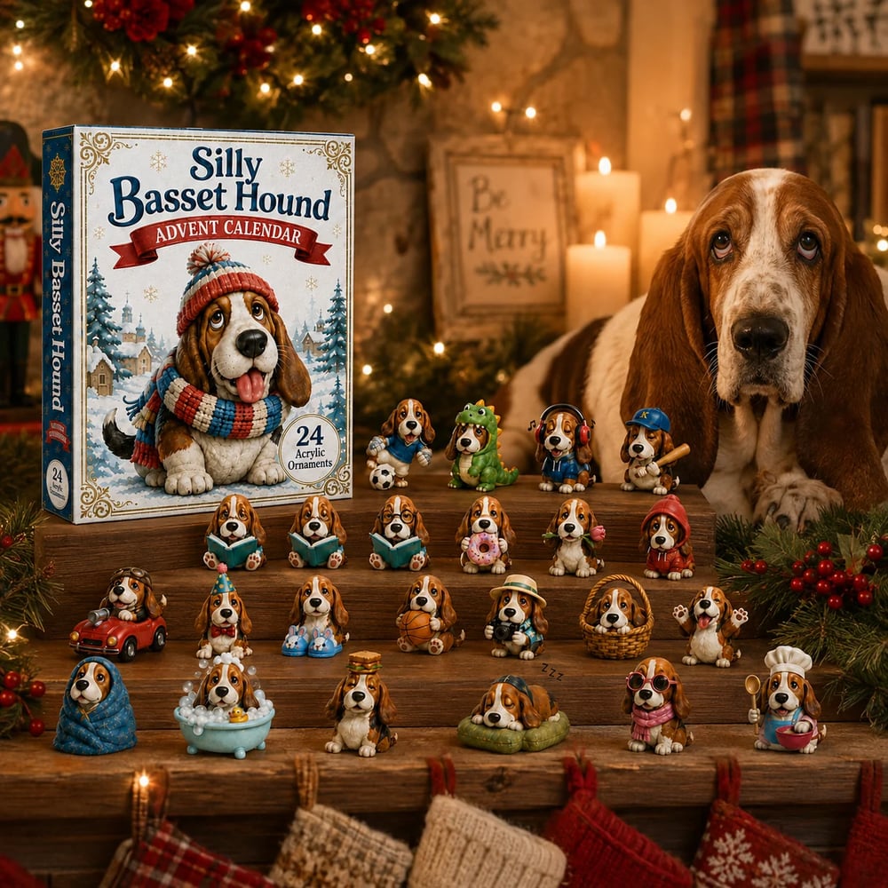 🔥🎁Calendrier de l'Avent Basset Hound Idiot 2026 - Compte à rebours festif de 24 jours