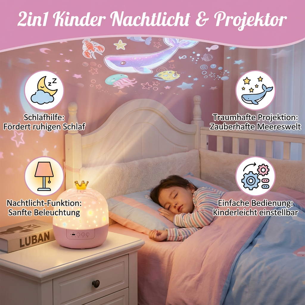 Lampe de nuit et projecteur 2-en-1 pour enfants