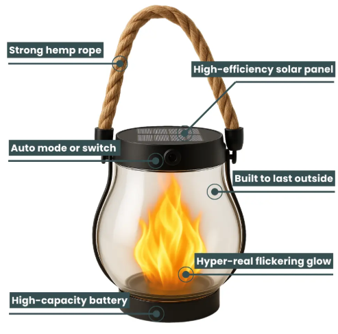 LumaFlick™ Lampe à Flamme Solaire — Transformez Vos Nuits avec une Lueur Douce et Captivante Qui Dure Toute la Soirée
