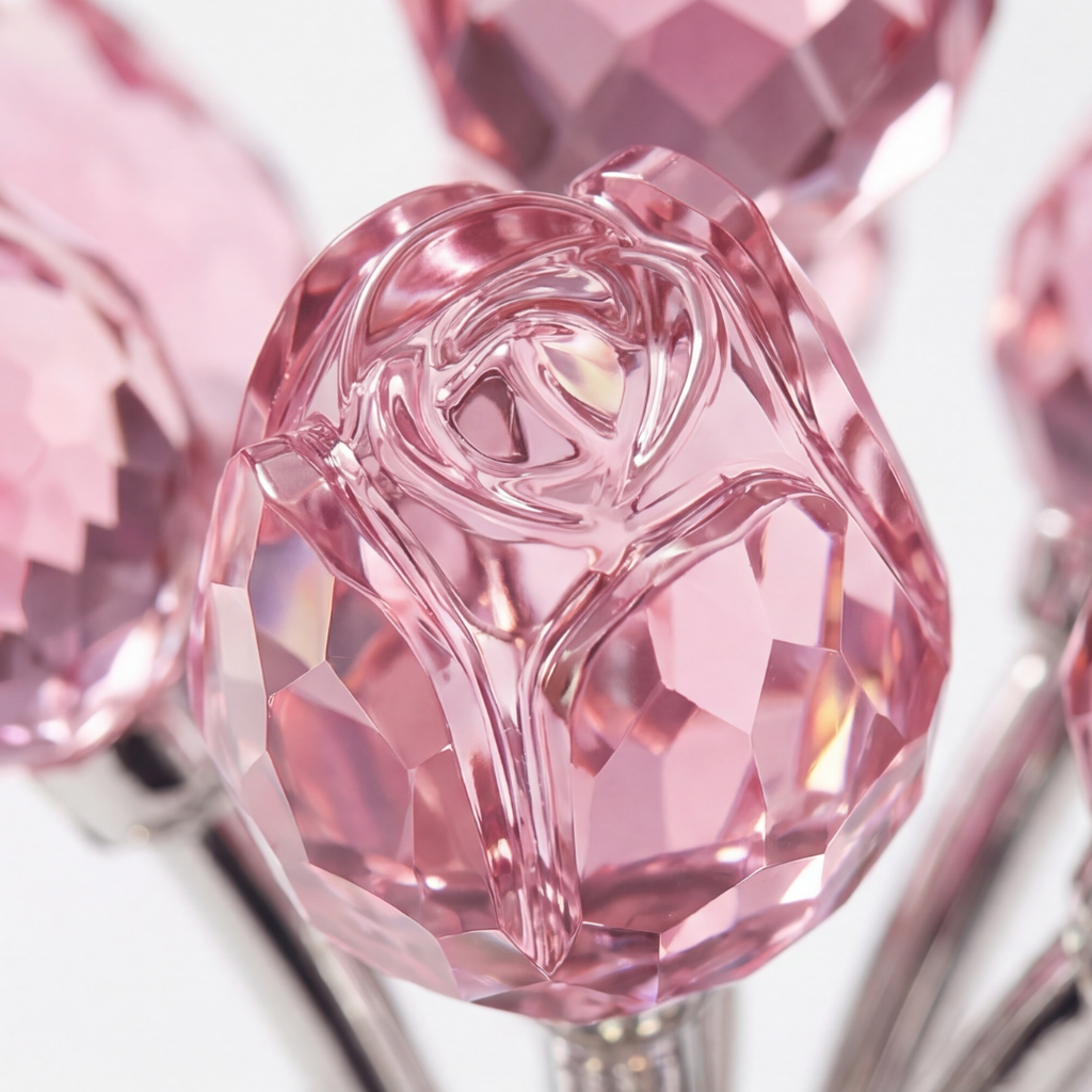 Lumirose – Bouquet de Roses en Cristal avec Vase