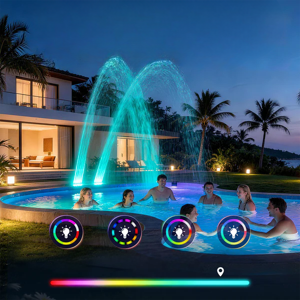 Fontaine RGB Alimentée par Énergie Solaire pour Piscine – Spectacle Lumineux du Soir