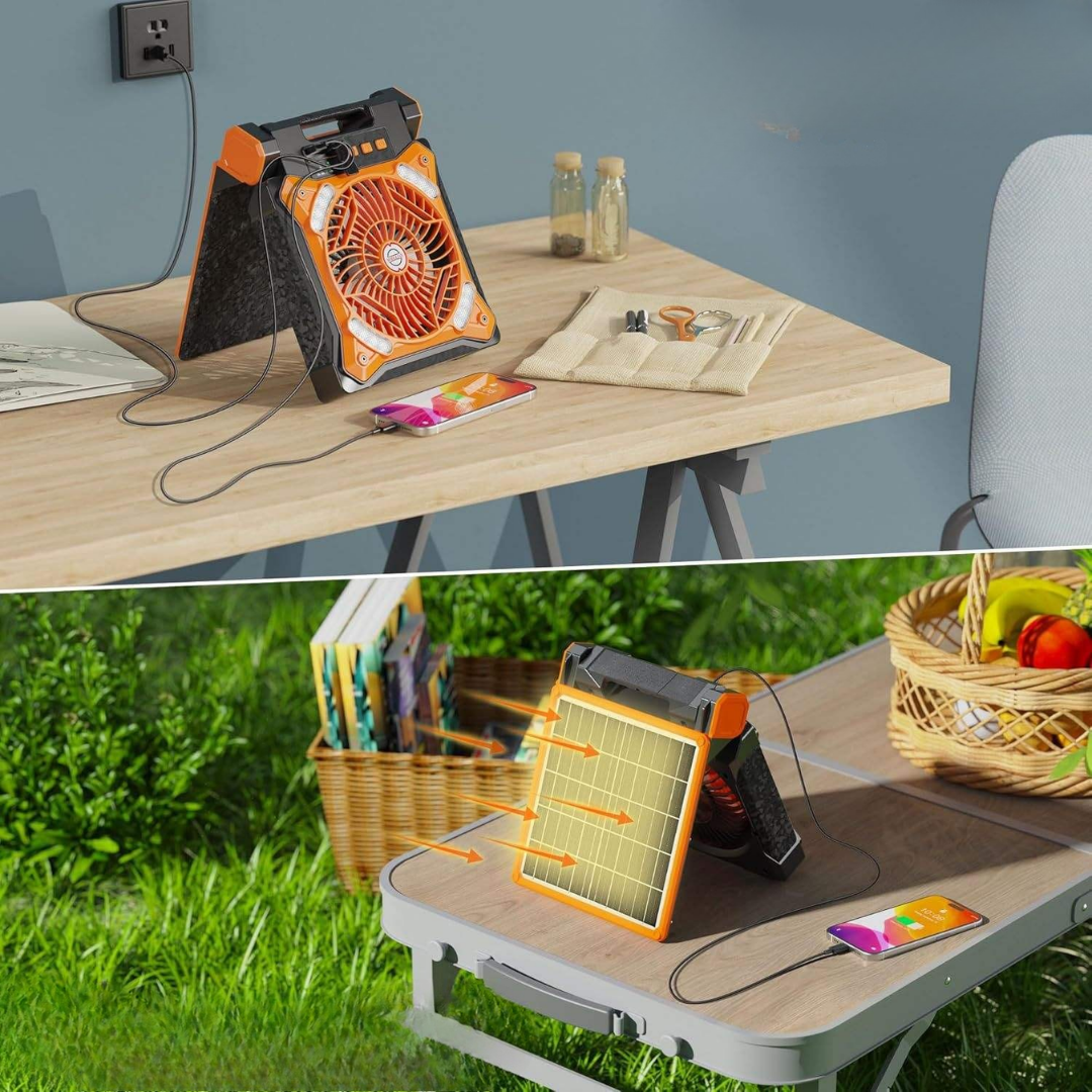 Ventilateur Portable - Ventilateur Pliable avec Panneau Solaire et LED