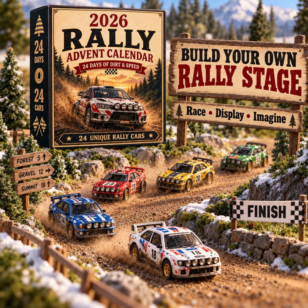 🏎️ Calendrier de l'Avent Rallye de Noël 2026 – 24 jours de vitesse et de suspense, 24 voitures de rallye à collectionner (modèles 2D)