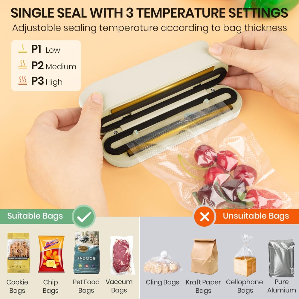 Scelleur de Vide Mini Sans Fil 3-en-1 - Gardez les Aliments Frais et Plus