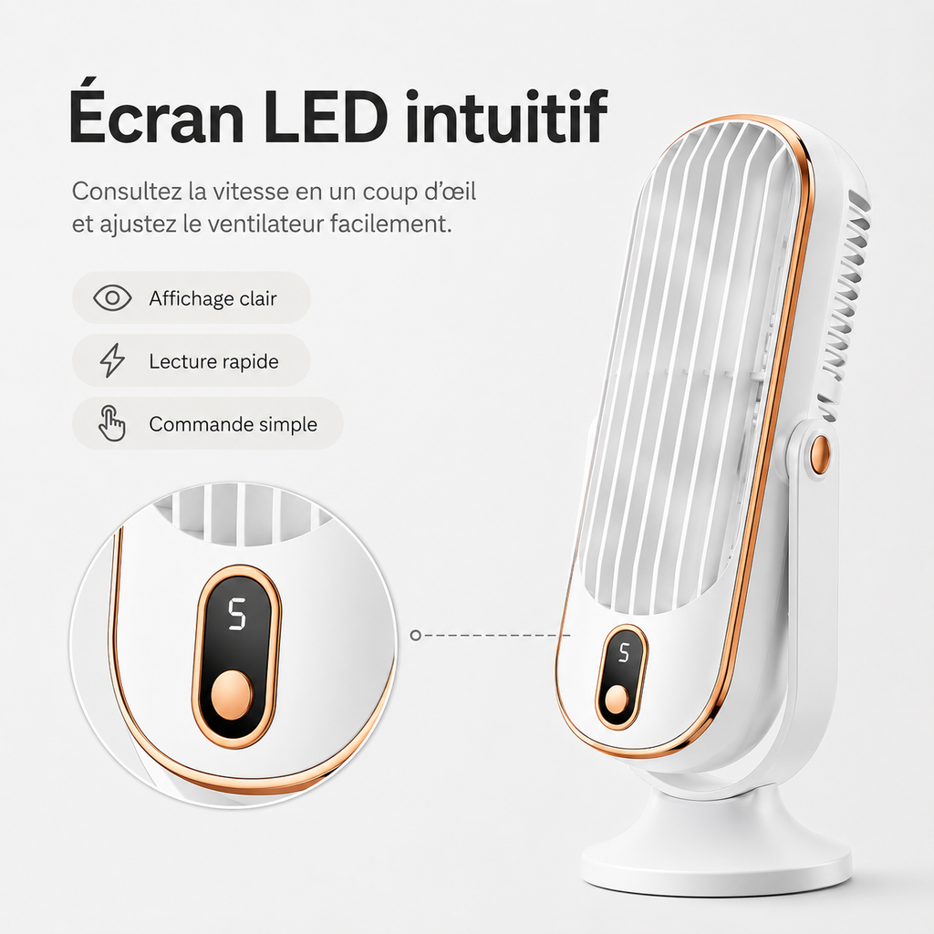 Ventilateur de Refroidissement AeroLux Elite | Double Moteur, Rotation à 720°, Rechargeable par USB & Ultra Silencieux pour un Confort Ultime Partout