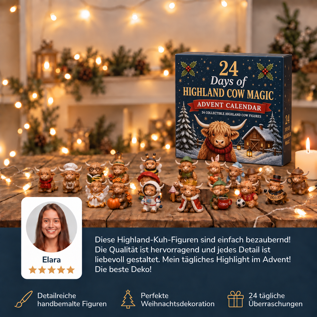 Calendrier de l'Avent de 24 jours avec des Highlands en tant que figurines miniatures à collectionner