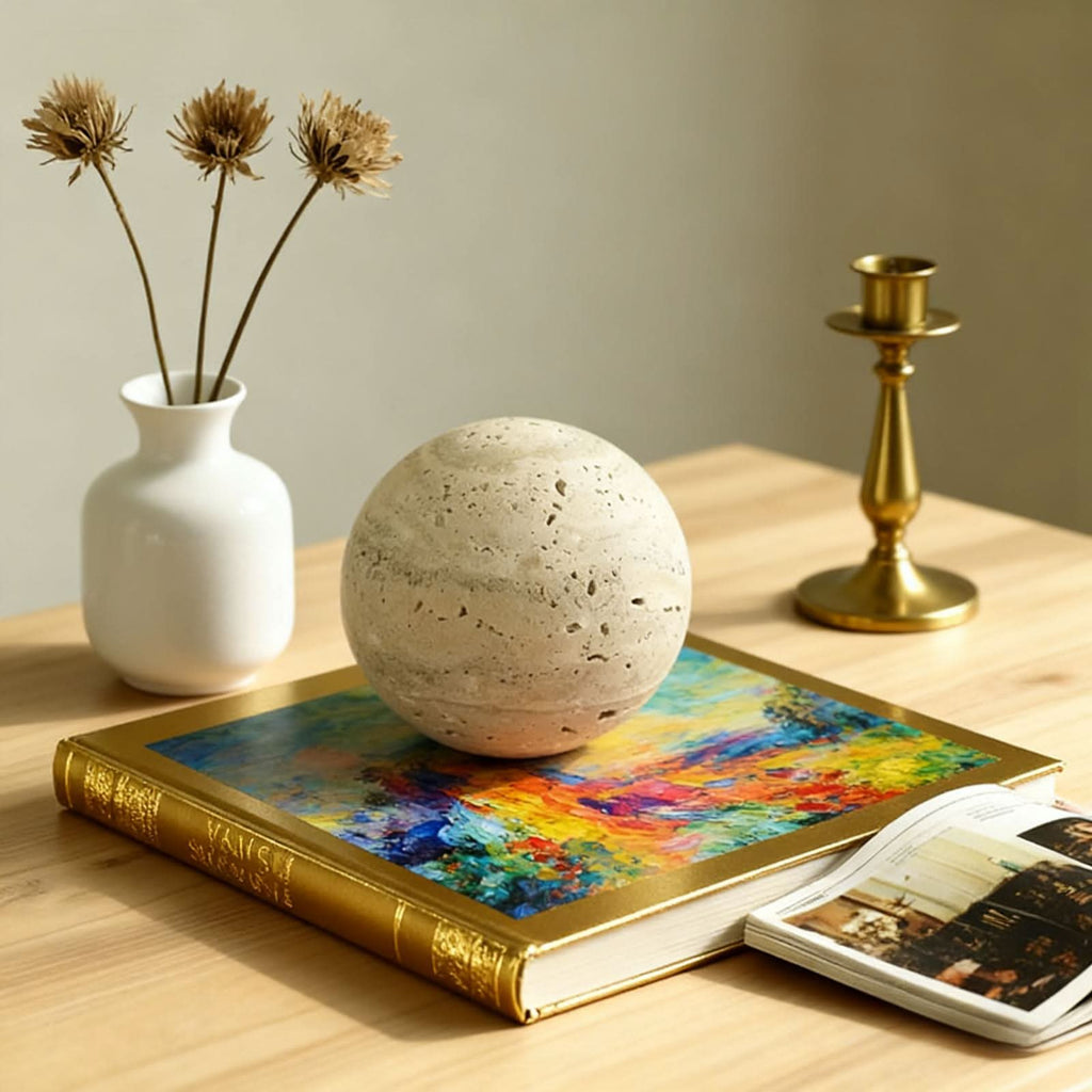 Pièce décorative en marbre travertin sculptée à la main