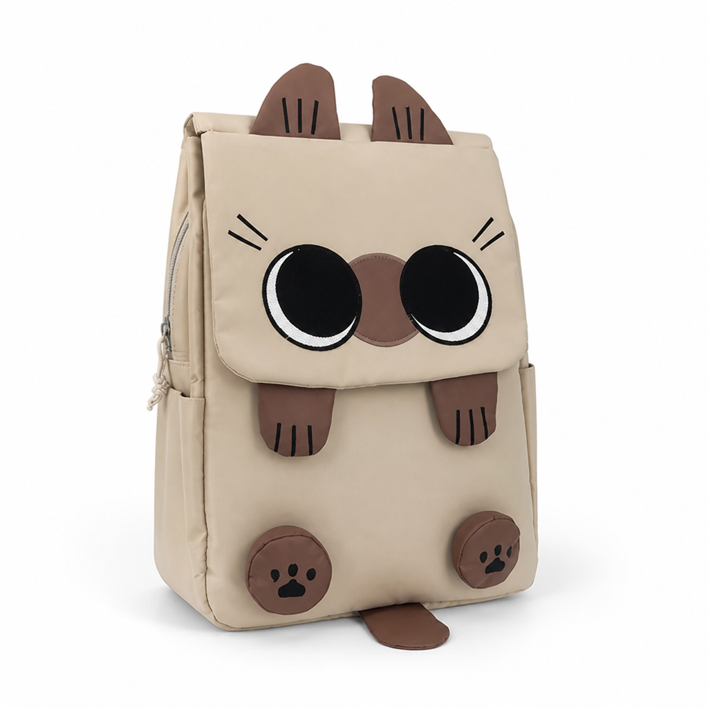 Sac à dos en nylon cartoon chat à grande capacité (lavable en machine)