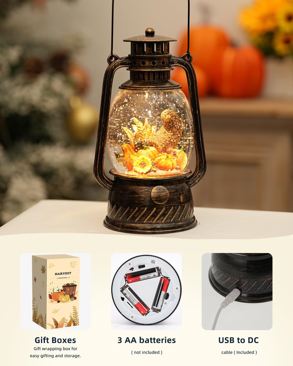Lampe à LED Citrouille pour Décoration d'Automne – Lumière Chaude avec Minuteur de 6 Heures