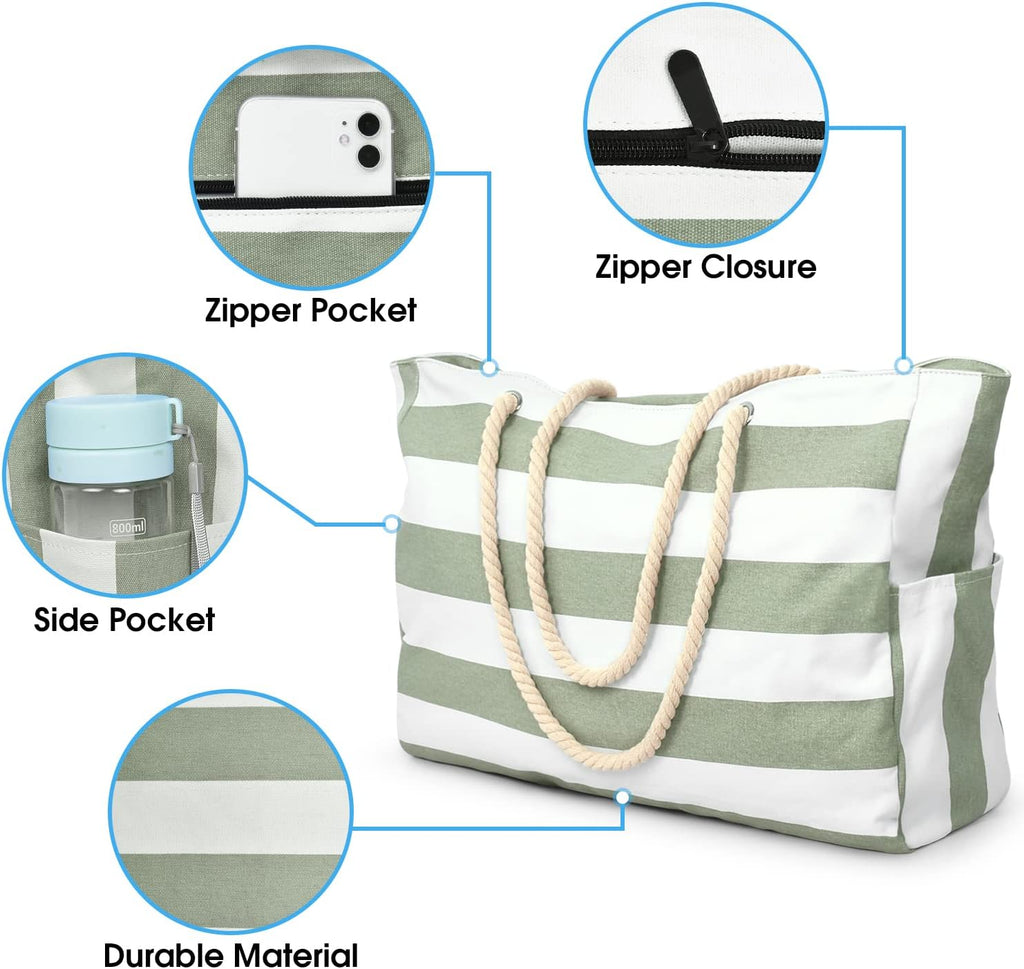 Collection Côtière | Grand Sac de Plage Imperméable avec Fermeture Éclair | Design Anti-Sable pour des Aventures Estivales Sans Effort