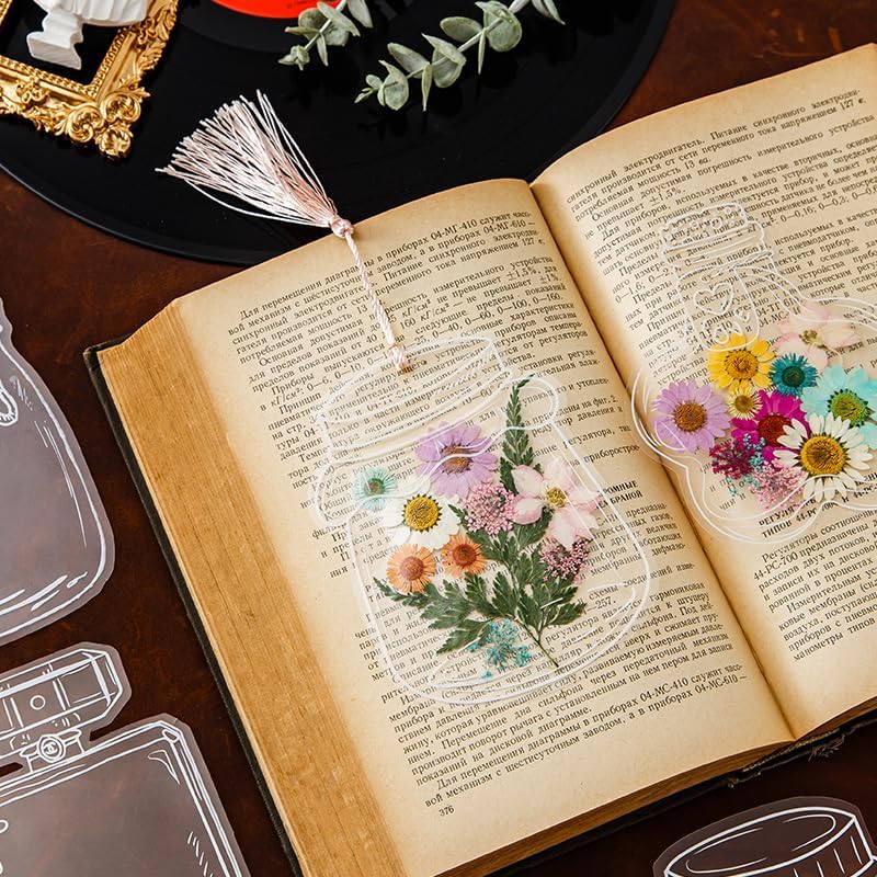 Marque-pages transparents avec fleurs séchées Woyuosn