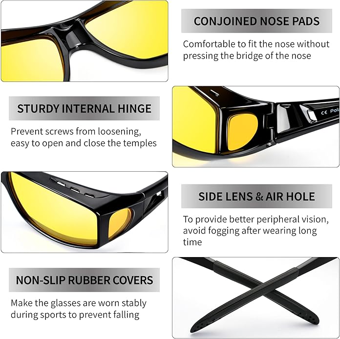 Norvo | Lunettes de conduite nocturne Polaroid | Antireflet, Légères et Idéales pour Faibles Conditions de Luminosité