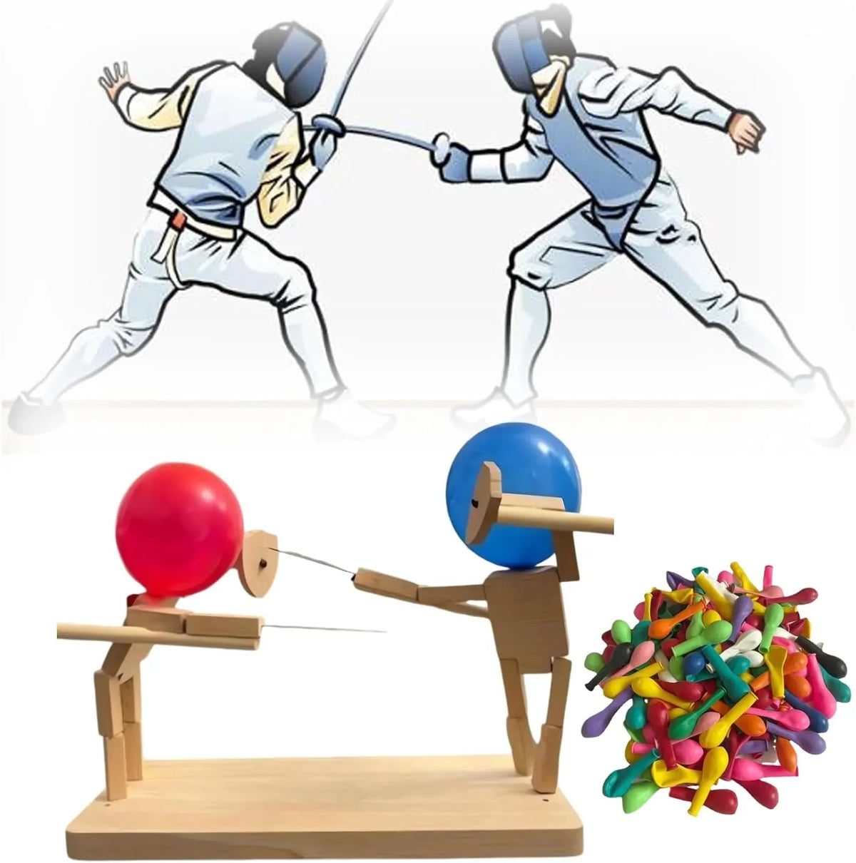 Marionnettes de Combats en Bois avec Têtes de Ballons Fait Main
