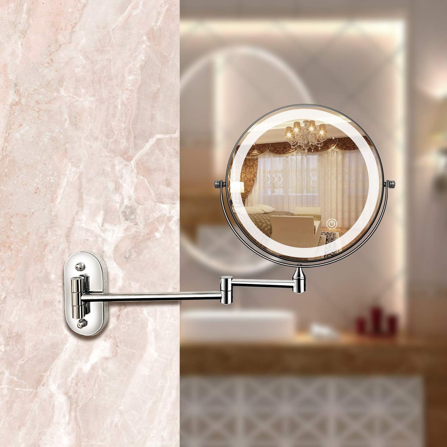 Miroir de Maquillage LED Skanto | Rechargeable | Cosmétiques & Bain | Chrome Argent