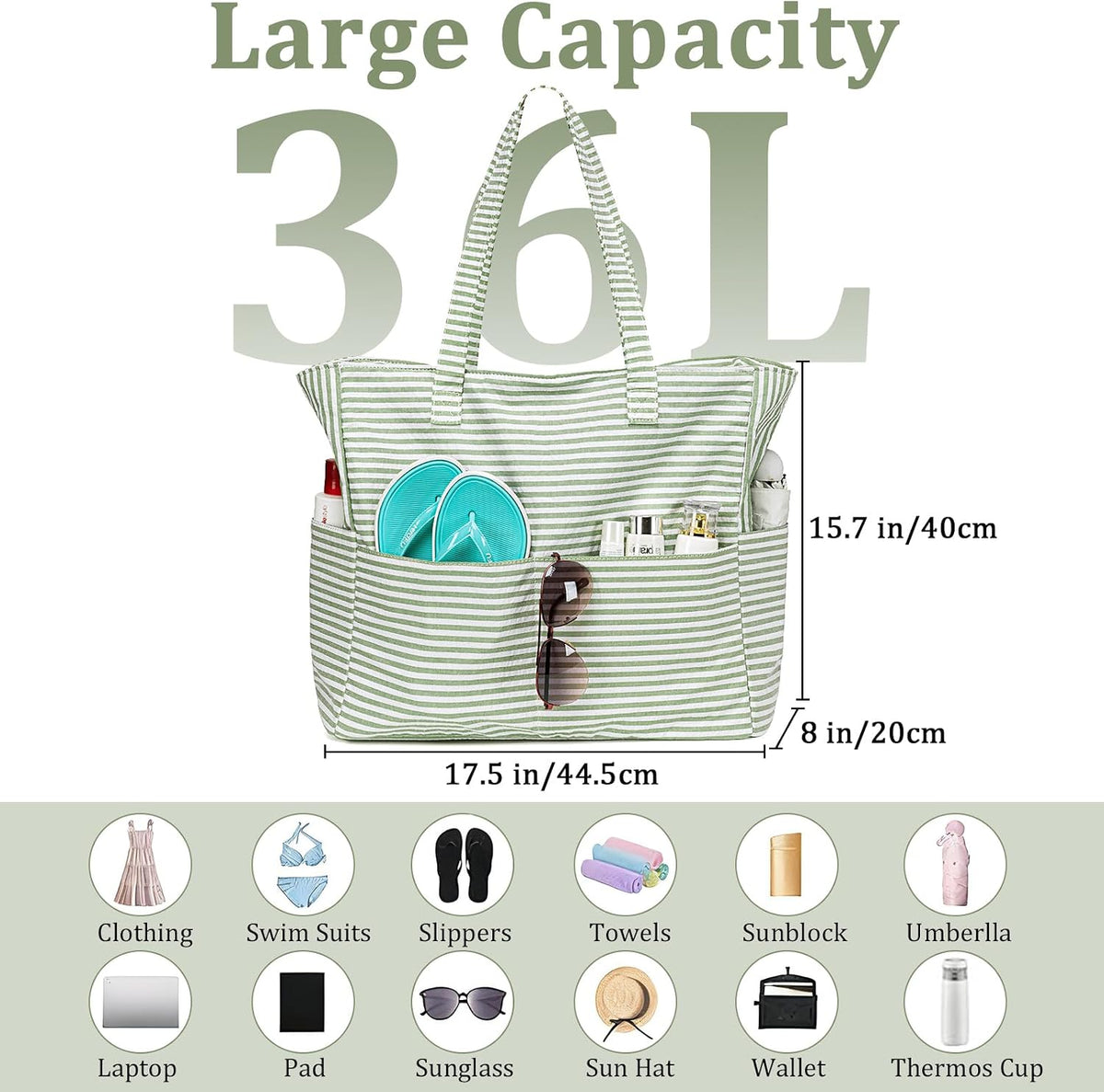 Collection Côtière | Grand Sac de Plage Imperméable avec Fermeture Éclair et Poche Humide | Polyvalent pour Voyage, Salle de Sport et Courses