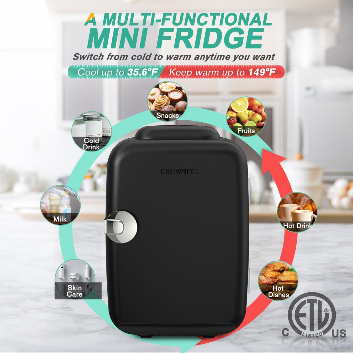 Réfrigérateur Vepine Mini Fridge avec Fonction de Refroidissement et de Chauffage | Capacité de 4L pour Médicaments, Soins de la Peau, Nourriture, et Utilisation en Résidence Étudiante
