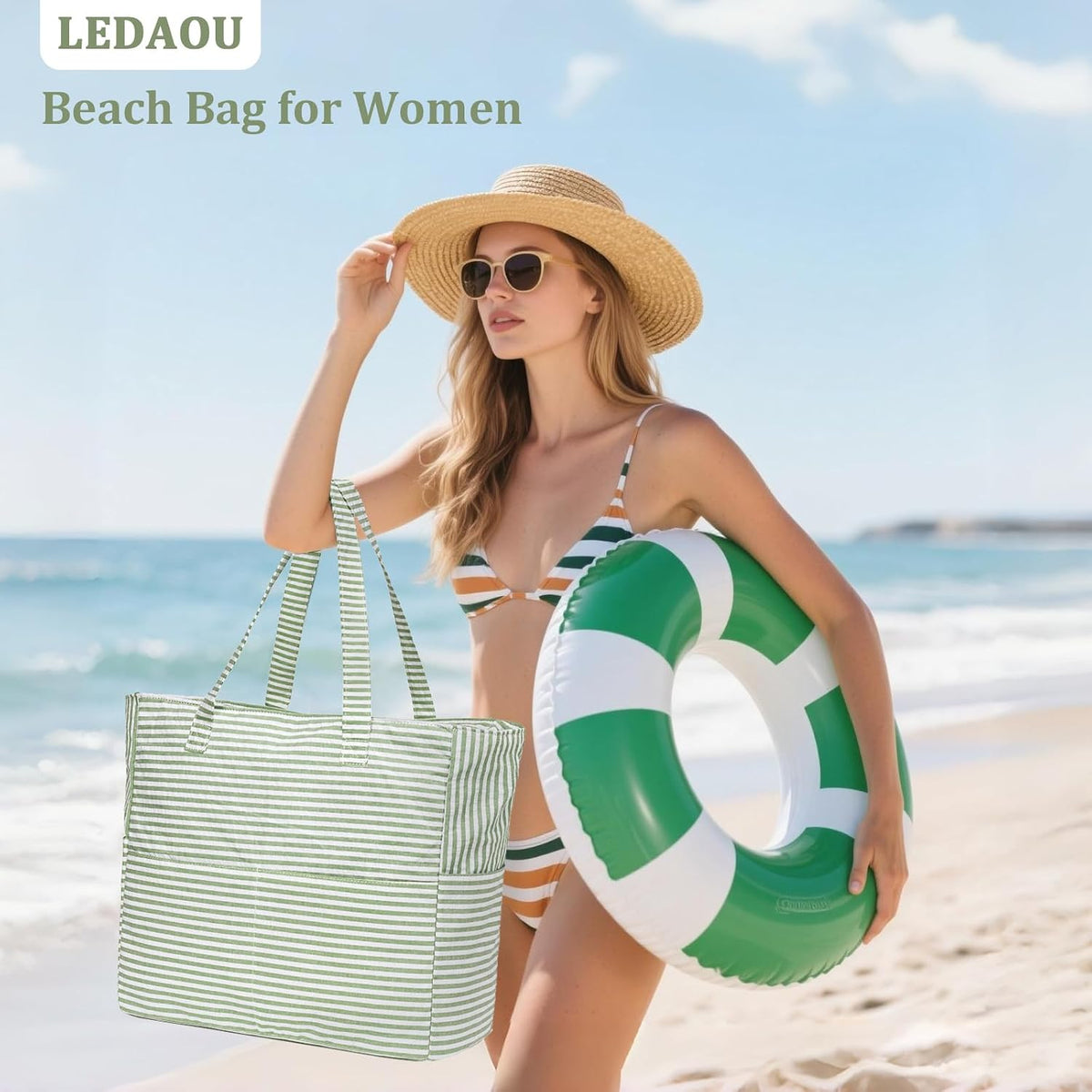 Collection Côtière | Grand Sac de Plage Imperméable avec Fermeture Éclair et Poche Humide | Polyvalent pour Voyage, Salle de Sport et Courses