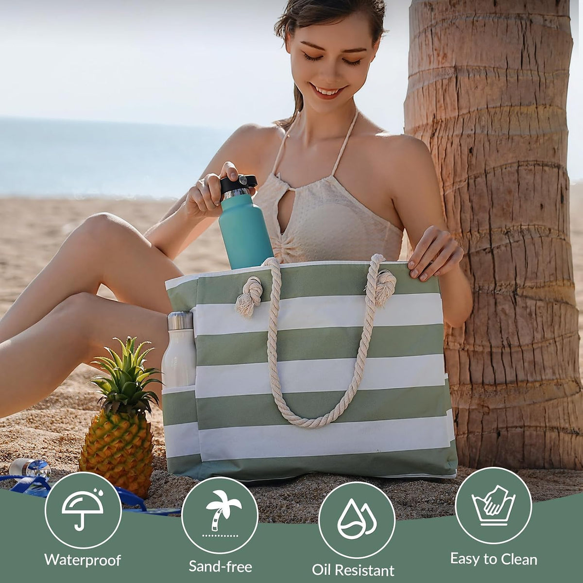 Plage Bliss | Grand Sac de Plage Imperméable avec Fermeture Éclair | Design Anti-Sable pour des Sorties Estivales Faciles