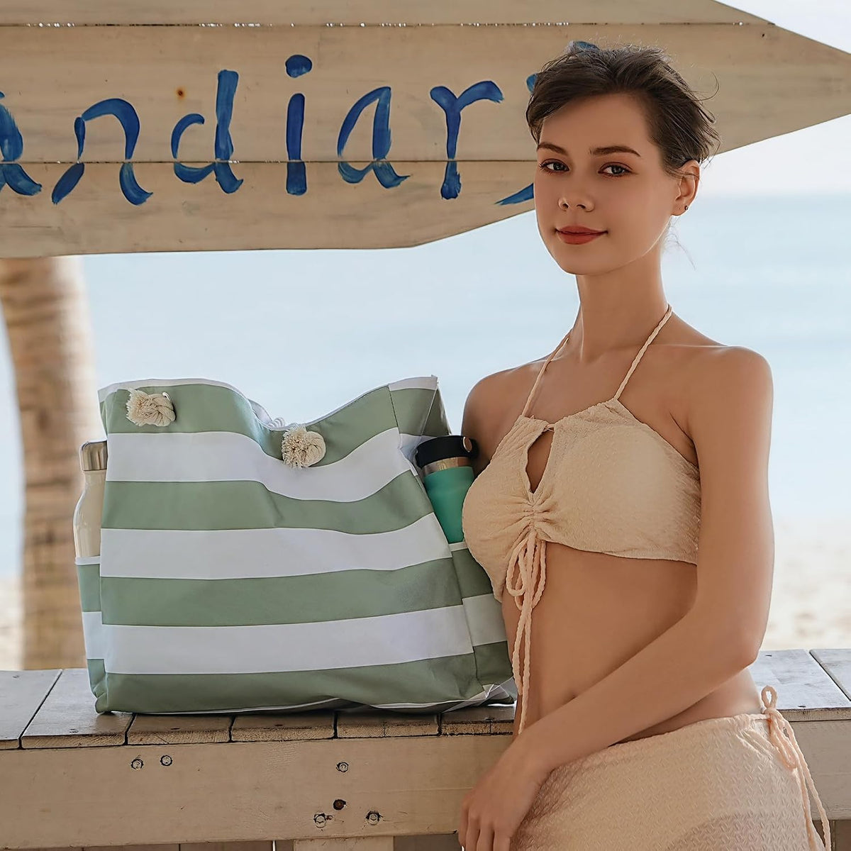 Plage Bliss | Grand Sac de Plage Imperméable avec Fermeture Éclair | Design Anti-Sable pour des Sorties Estivales Faciles