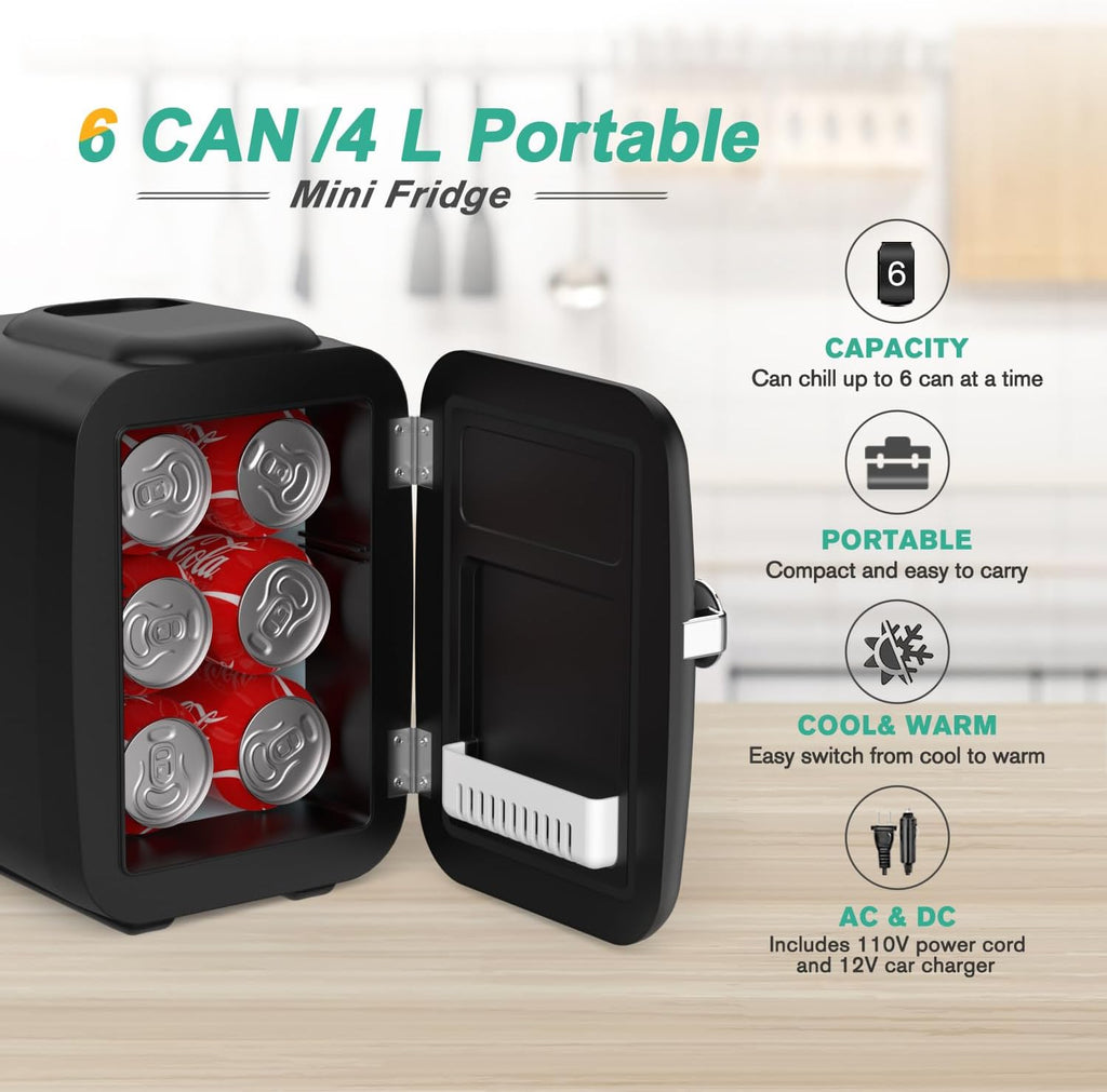 Réfrigérateur Mini Frigo Vepine avec Fonction de Refroidissement et de Chauffage | Capacité de 4L pour Médicaments, Soins de la Peau, Nourriture et Utilisation en Dortoir