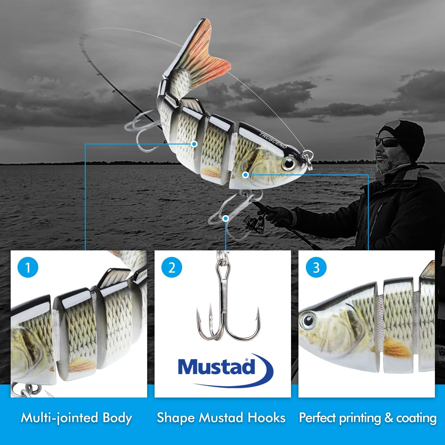 Leurre de pêche réaliste à 6 segments