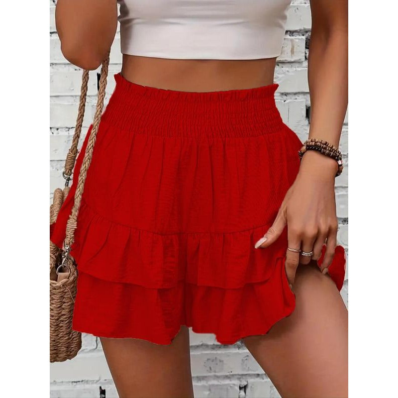 Shorts à volants smockés taille haute – Bas de lounge léger à double couche