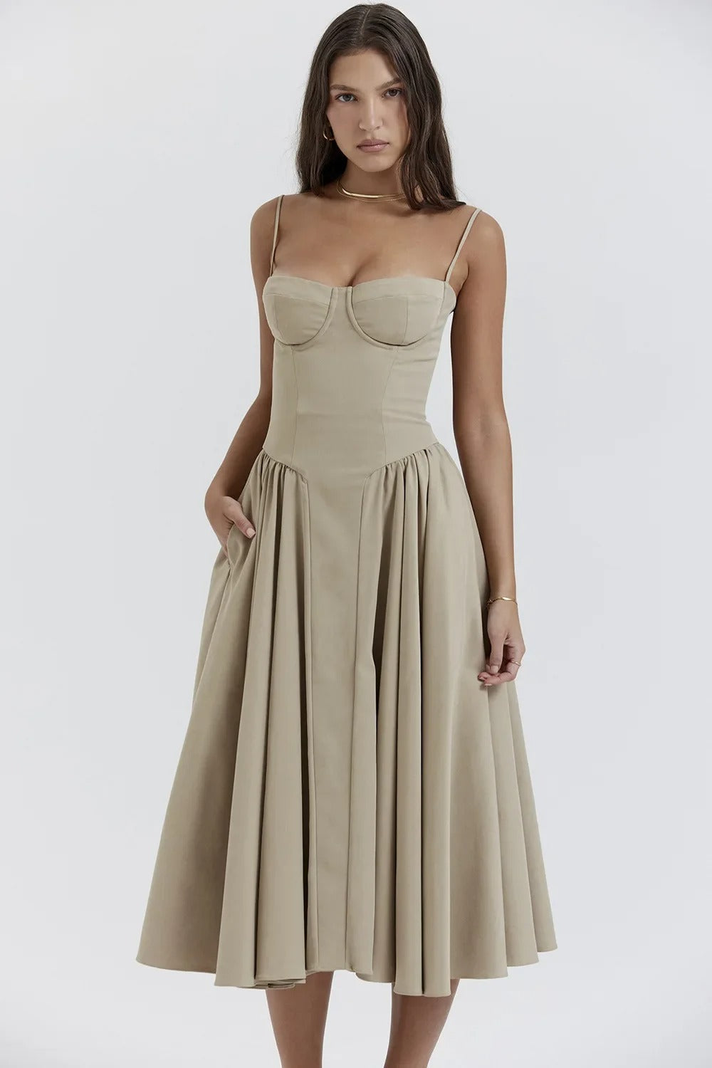 Vivi™ | Robe midi sans manches avec coupe corset