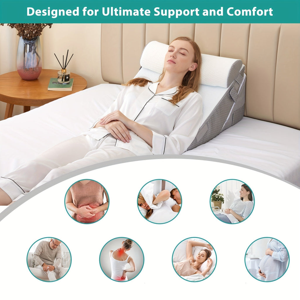 Coussin en Équerre Ajustable pour Lit – Soutien Premium en Mousse à Mémoire pour le Dos, les Jambes et les Genoux | Sansoti