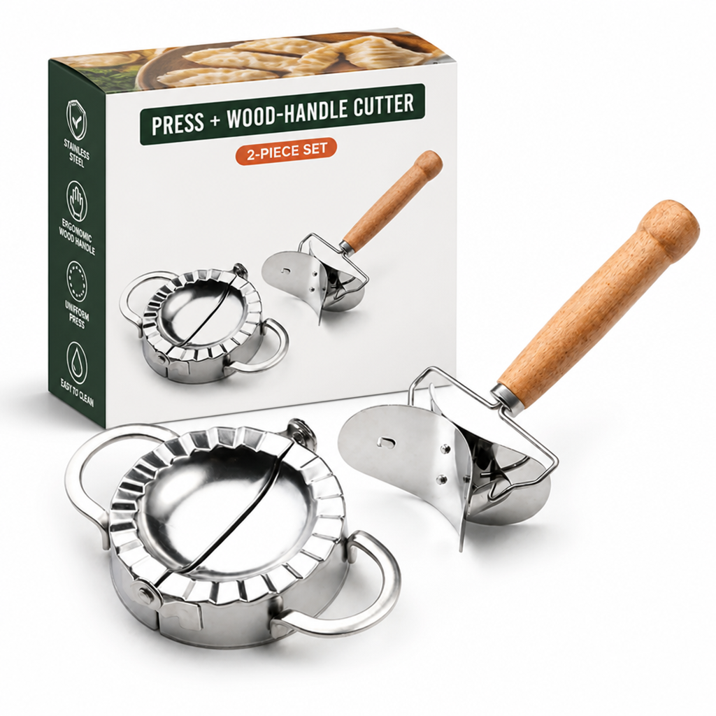 Dumpliva™ Ensemble de coupeurs à raviolis et pâte en acier inoxydable — Des raviolis parfaits sans effort qui transforment votre cuisine en une célébration