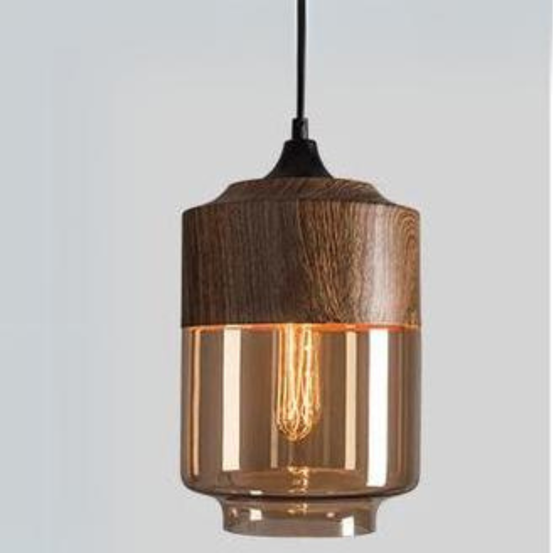 Suspension Scandinave en Verre avec Finition Bois – Éclairage Design Chaud pour Salon & Salle à Manger | Sansoti