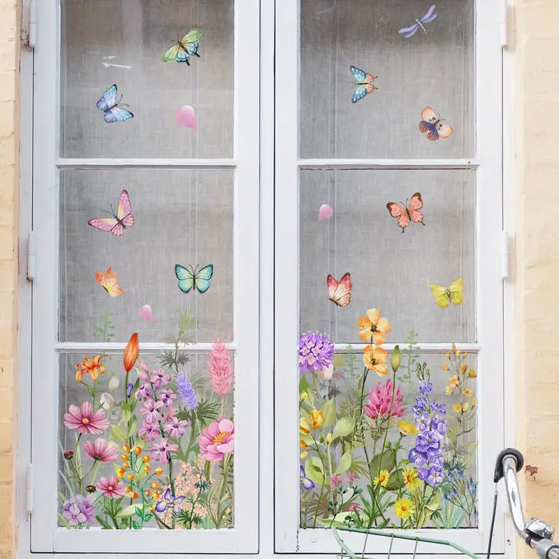 ✨DERNIER JOUR : 70 % DE RÉDUCTION ! - 💐 Autocollant de fenêtre avec bouquet floral coloré 🖼️ (Amovible sans laisser de traces)