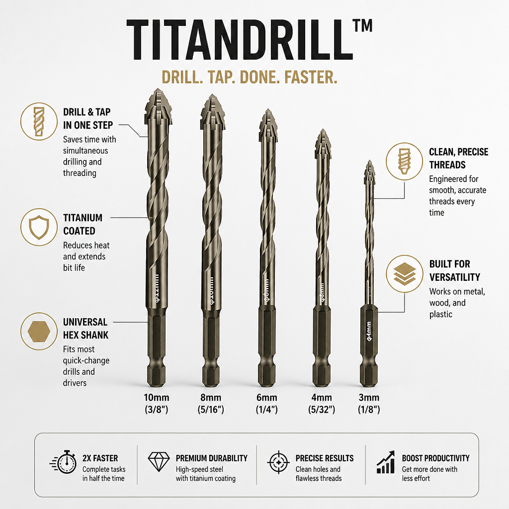 TitanDrill™ — Réduisez votre temps de travail avec une précision parfaite, aiguisée au titane