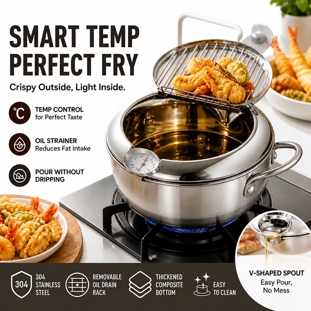 Crispora™ Friteuse en Acier Inoxydable — Débloquez des Frites Croquantes, Légères et de Qualité Restaurant à Chaque Fois