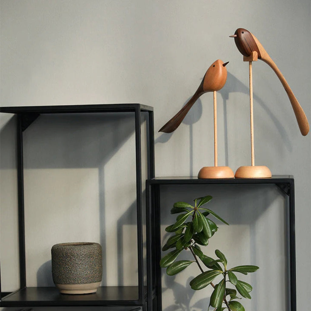 Woodora - Sculptures en Bois d'Oiseaux Scandinaves (2 Pièces)