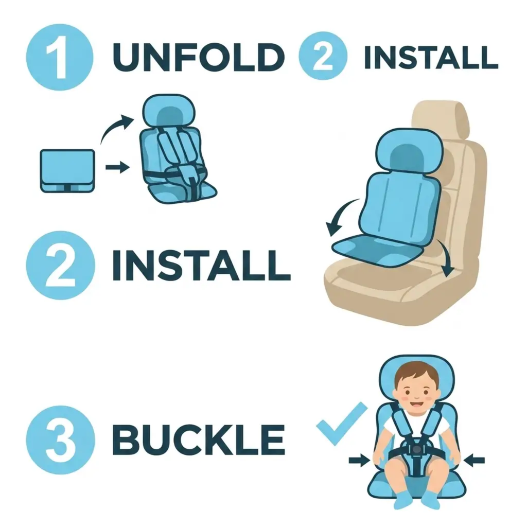 Siège d'auto rehausseur pour enfant portable et pliable