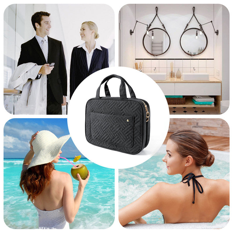 Travelique Organisateur de Voyage pour Cosmétiques | Compact & Résistant à l'eau | Avec 4 Compartiments & Crochet à 360° | Pour Femmes & Hommes