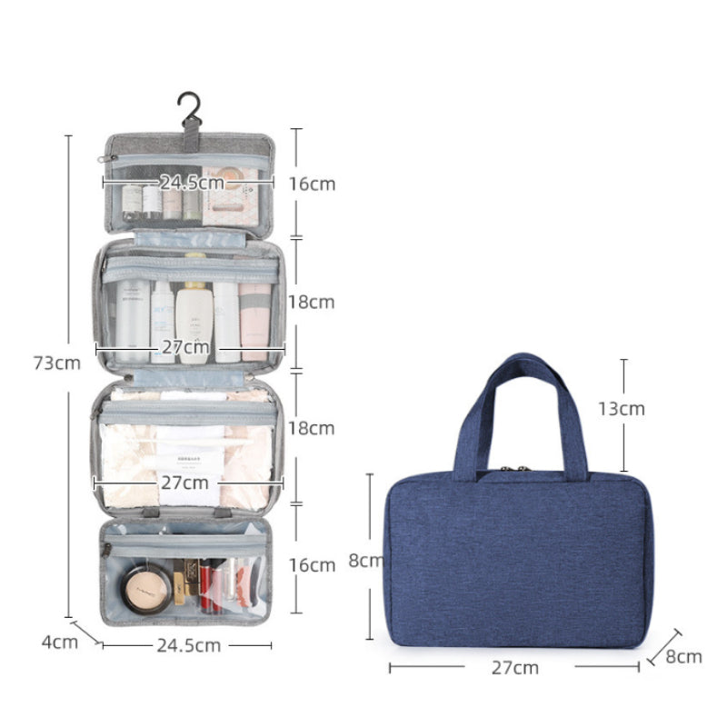 Travelique Organisateur de Voyage pour Cosmétiques | Compact & Résistant à l'eau | Avec 4 Compartiments & Crochet à 360° | Pour Femmes & Hommes